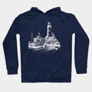 lighthouse with an old boat in vintage style Hoodie